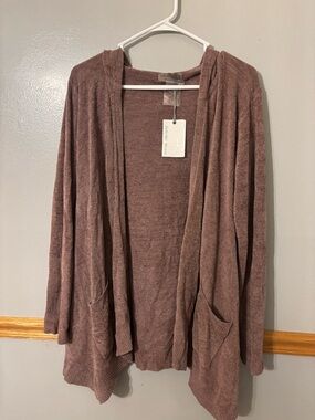 NWT Barefoot Dreams Seashore Hooded Cardigan Purple Dusk Size Large